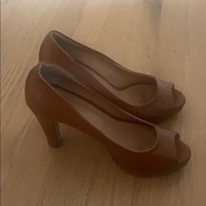 Camel peep toe heels